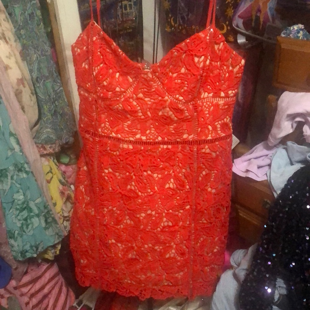 Chic Red Lace Dress by Unknown Brand